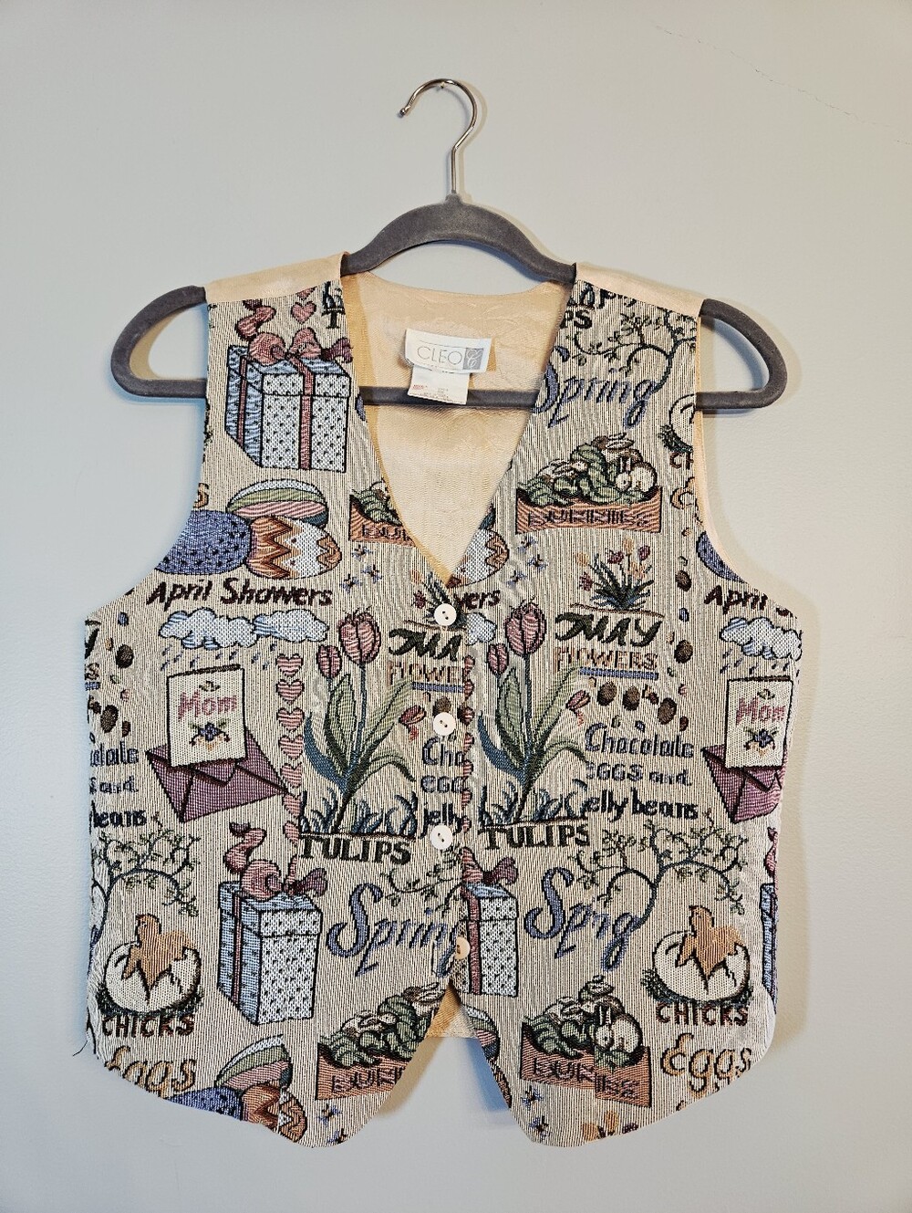 Vintage 90's Cleo Tapestry Vest Size S Easter Spring Floral EUC